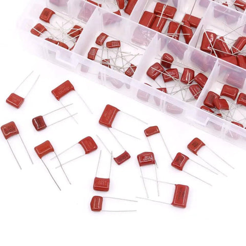 150 Piece CBB Metallized Polypropylene Film Capacitor Kit 400V-630V Range 10nF To 68nF ±5% Tolerance displayed in container