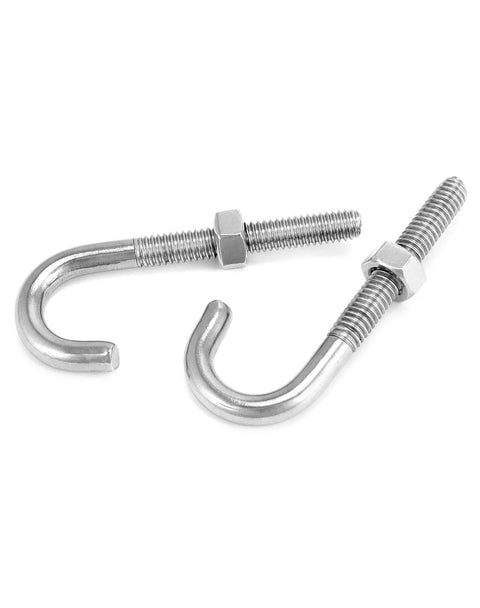 High Strength Steel J Bolt Five Sixteenth Inch Diameter By Three Inch Length With Nut Ten Pack Partial Thread Light Duty Anchor