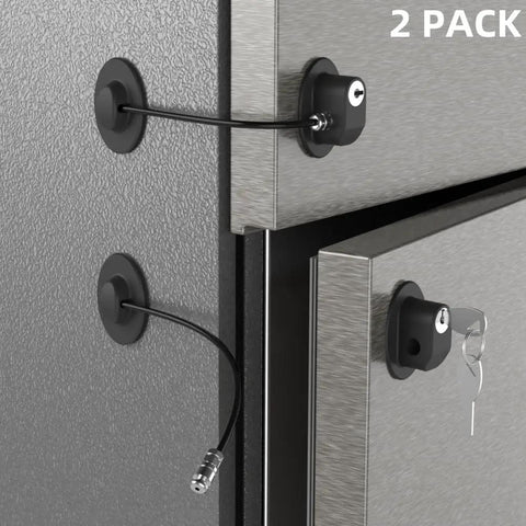 Two Pack Refrigerator Door Locks With Four Keys For Child Safety Cabinets, Freezer, No Drilling Strong 3M VHB Adhesive, Reusable