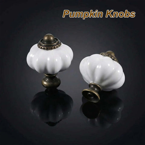 White Pumpkin Drawer Knobs 2 Pack Old School Vintage Cabinet Pulls Antique Hardware shown with dark background
