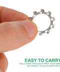 Stainless Steel External Tooth Serrated Lock Washers 280 Pack shown held between fingers for size reference