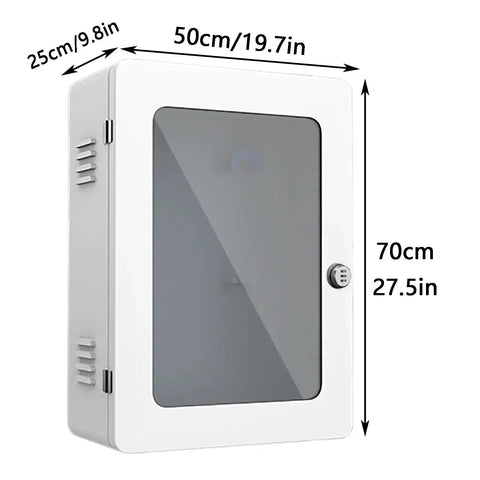 Rugged Workhorse Wall Mount EV Charger Protection Box With Vented Heat Dissipation Universal Fit For Electric Vehicles Lockable Weatherproof Station Enclosure Set Of Two White with dimensions.