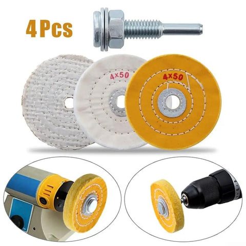 Get These 4 Inch 4 Pack Cotton Buffing Wheels For Your Electric Drill To Shine Stainless Steel Aluminum And Jewelry Fast Without Scratches with varied detail.