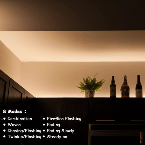 Battery Operated LED Strip Lights 16.5 Ft With 150 LEDs 2835 SMD Remote Control Warm White 2700K lighting a kitchen top
