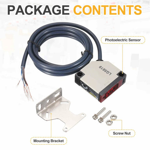 Go To Diffuse Reflection Photoelectric Sensor For Industrial Automation 12 To 240V DC Or 24 To 240V AC Five Line Detection Range 100 To 300mm NPN PNP NC And NO With Mounting Bracket, sensor with cable and bracket
