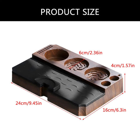 The Legit Non Slip Portafilter Rack And Coffee Distributor Holder Tamper Stand Tool Organizer Tamping Station For Home Barista Espresso Brewing Tools Badass Setup in wood and black rubber.