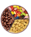 Stay Stocked On Your Favorite Treats Triple Compartment Candy Vending Machine Dispenser Pearl White Rotating Base easy snap apart design with assorted candies.