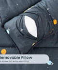 Removable pillow feature of Galaxy Space Nap Mat For Toddlers With Pillow And Blanket All In One Roll Up Sleeping Bag 50 x 20 inches