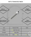 M6 X 25 Millimeter Titanium Bolts, Killer Lightweight Hex Screws For Bikes And Motorcycle Whips, Rust Proof Fastener Pack, Boss Grade Upgrades, Natural Finish, Tight Fit with corrosion resistance features.