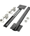 Rock Solid Side Mounted Ball Bearing Drawer Slides With Smooth Silent Glide Mechanism And Built Tough Cold Rolled Steel Frame For Full Extension Cabinet Hardware At Two Foot Length, showing metal parts and assembly components.