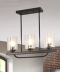 4 Light Adjustable Kitchen Island Pendant Light Fixture In Rustic Metal Wood With Glass Shade, Industrial Farmhouse Chandelier