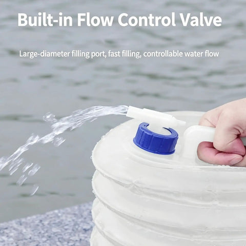 Collapsible Water Storage Container With Spigot 3L 5L 10L Foldable Clear Water Jug With Handle Leakproof in use near water