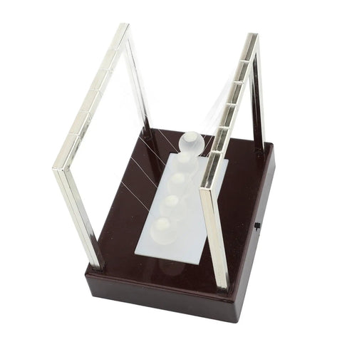 Classic Desk Pendulum Toy With Stable Base Cradle Science Gadget For Energy Transfer, glass balls, plastic base, side view