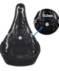 Underside view of Kids Bike Seat With Built In Parent Handle Padded Replacement Saddle for 12 14 16 18 Inch Bikes with 22.2mm seatpost