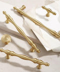 Dope Brass Drawer Handles Set For Kitchen Cabinets And Furniture, Gold Finish displayed with styled packaging