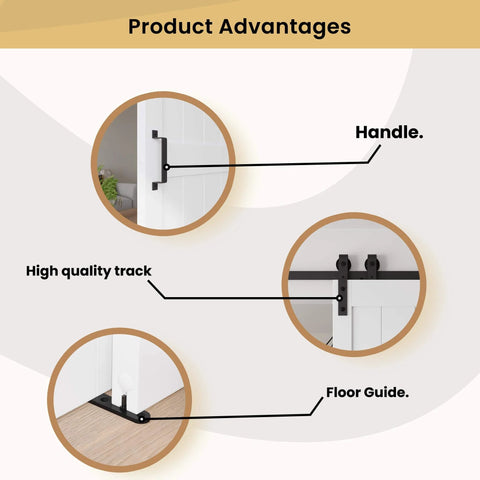 38 Inch By 84 Inch Bypass Barn Door With 6.6 Ft Track Hardware Kit Included, H Shape Solid Core MDF Build, Waterproof PVC