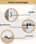 36x84 Inch Bypass Barn Door With 6.6 Ft Track Kit features labeled handle, high quality track, and floor guide for easy installation.
