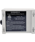 Back view of Isobar 2 Outlet Heavy Duty Power Strip Surge Protector With 1410 Joules 6ft Cord All Metal Housing
