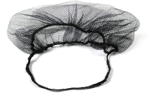 Black disposable honeycomb beard net, 18-inch, from 200 pack. Breathable food service beard cover for hygiene.