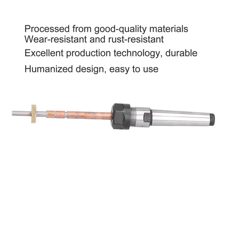 Pro Horett Stainless Steel Woodturning Pen Mandrel With Morse 2 Taper Shank And Smooth Rust Resistant Grip For Lathes That Hold Workpieces Tight, showing durable design and components.