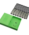 Heavy Duty 48V 13S 6P Electric Bicycle Battery Box Compatible With 18650 Cells Foldable Ebike Enclosure with green shell and components.