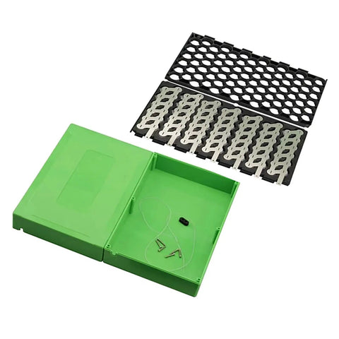 Heavy Duty 48V 13S 6P Electric Bicycle Battery Box Compatible With 18650 Cells Foldable Ebike Enclosure with green shell and components.