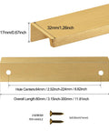 Dimensions and components of Brushed Gold Aluminum Alloy Concealed Drawer Pulls 2 Pack For Cabinets And Doors, 80mm Flat Finger Pull.