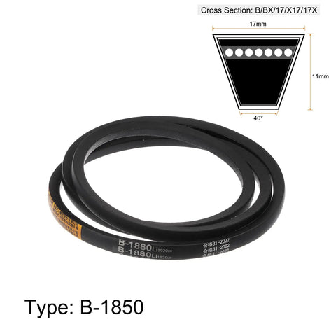 Bulletproof V Belt Drive Belt 1880Mm Inner Girth 17Mm Top Width Neoprene Rubber power transmission belt in black with specific dimensions.