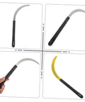 Five Piece Rustproof Garden Sickle Set For Weeding And Harvesting With Comfortable Grip Handles shown from various angles.