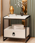 Side table with marble top and single drawer featuring Four Pack Vintage Ring Drawer Pulls For Dresser Cupboard Doors in black zinc alloy.
