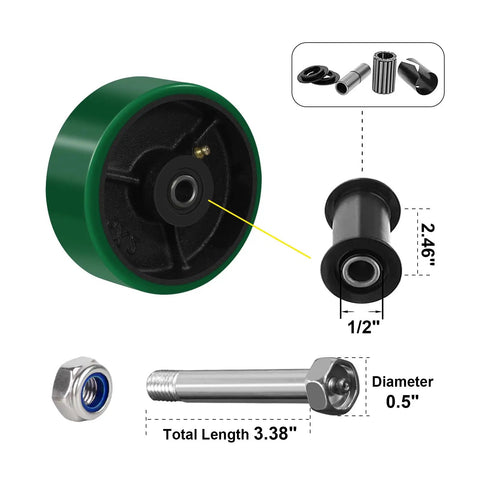 5 Inch By 2 Inch Heavy Duty Caster Wheels Set Of Four With Polyurethane On Cast Iron Wheel For Cart And Toolbox Industrial Grade
