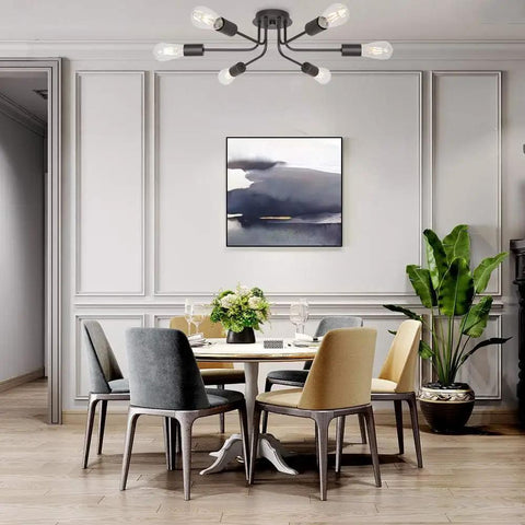 Six Light Sputnik Chandelier In Oil Rubbed Bronze Semi Flush Ceiling Light For Kitchen Dining Room Living Room Foyer Indoor Lighting With Heat Resistant Ceramic E26 Sockets For That Clean Bronze Vibe