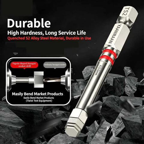 Six Piece Heavy Duty Magnetic Hex Shank Screwdriver Bits Set Featuring Pagoda Shaped Sockets For Electric Drills And Impact Drivers, S2 alloy steel drill.