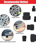 Recommended method showing Knuckle Buster 15 Piece Impact Socket And Extraction Toolkit for gnarled bolts with various wrenches.