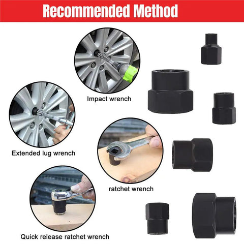 Recommended method showing Knuckle Buster 15 Piece Impact Socket And Extraction Toolkit for gnarled bolts with various wrenches.