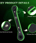 Pro Grade Heavy Duty HVAC Service Wrench Set with Refrigeration Ratcheting Wrenches and 2 Hex Bit Adapters details view