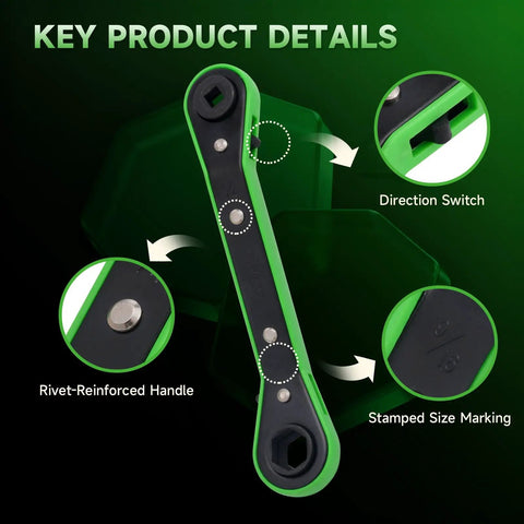 Pro Grade Heavy Duty HVAC Service Wrench Set with Refrigeration Ratcheting Wrenches and 2 Hex Bit Adapters details view