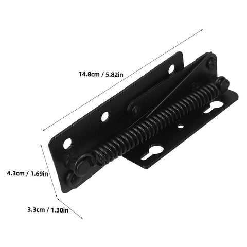 Spring Loaded Cabinet Hinge Pair For Lift Doors And 85-Degree Vertical Folding, showing black spring design with dimensions.