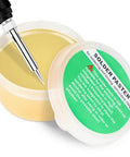 Lead Free No Clean Rosin Flux Paste For PCB Electronics And Mobile Phone Soldering, open container with soldering tip