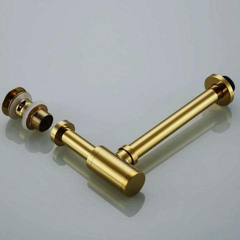Deep Gold Polished Brass Contemporary Round Bottle P Trap Kit For 1 And A Quarter Inch Sink Drain Titanium Gold Finish Rust Resistant Easy Install Modern Basin Waste Drain