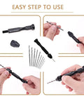 Steps showing how to use Pin Vise Hand Drill Set With 25 Micro Twist Drill Bits 0.5 To 3.0 Millimeter for precise drilling.