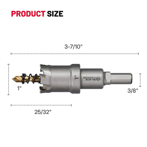 1 Inch Carbide Hole Saw Drill Bit Kit With 3 Flat Shank And YG10X Cutter Head, dimensions and size specifications shown