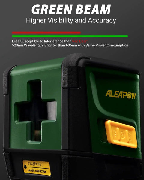 Self Leveling Laser Level With Green Cross Line, 100ft Range, 360 Degree Rotating Horizontal And Vertical Lines, No Brainer DIY Tool, Compact Lightweight, Battery Included, Class II Safe Laser