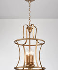 Modern Lantern Pendant Light With Four Lights In A Rusty Gold Finish, Adjustable Height Ceiling Fixture For Kitchen Island