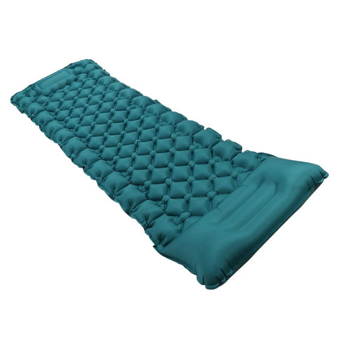 Fast Inflate Camping Mattress With Foot Pump On The Go Ergonomic Design And Neck Support Pillow Peacock Blue Nylon Quadrilateral Sleeping Pad Portable Outdoor Pad Durable And Puncture Resistant shown in peacock blue