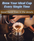 Premium Single Dose Electric Burr Coffee Grinder 48Mm Heavy Duty Steel Burrs Crush Beans To Perfection For True Espresso Lovers With Hella Precise Manual Adjustments In Classic Black brewing coffee in pour-over setup.