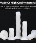 Knockout 1250 Piece White Nylon Phillips Bolt And Nut Assortment Kit For Smooth Pcb Wiring Featuring Tough As Nails M2 Through M6 Metric Threads And Flush Heads, showcasing various nylon screws with flush heads.