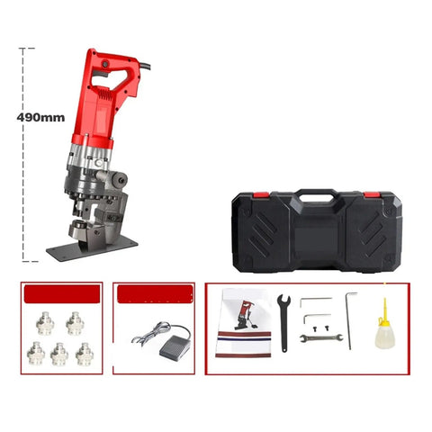 Heavy Duty Electric Hydraulic Punching Machine Rips Through Angle And Channel Steel With Ease 16 Ton Power shown with accessories.