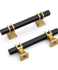 10 Pack Black And Gold Cabinet Pulls 5 1/16 Inch Overall Length With 3 Inch Center Hole Stainless Steel Grips And Zinc Alloy Base
