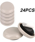 Twenty Four Pack Round Gray Self Adhesive Furniture Sliders Heavy Duty Moving Pads For Carpet Hardwood Tile Floors Easy Chair Table Sofa Glides That Roll Like Butter On Any Floor Type stacked in gray